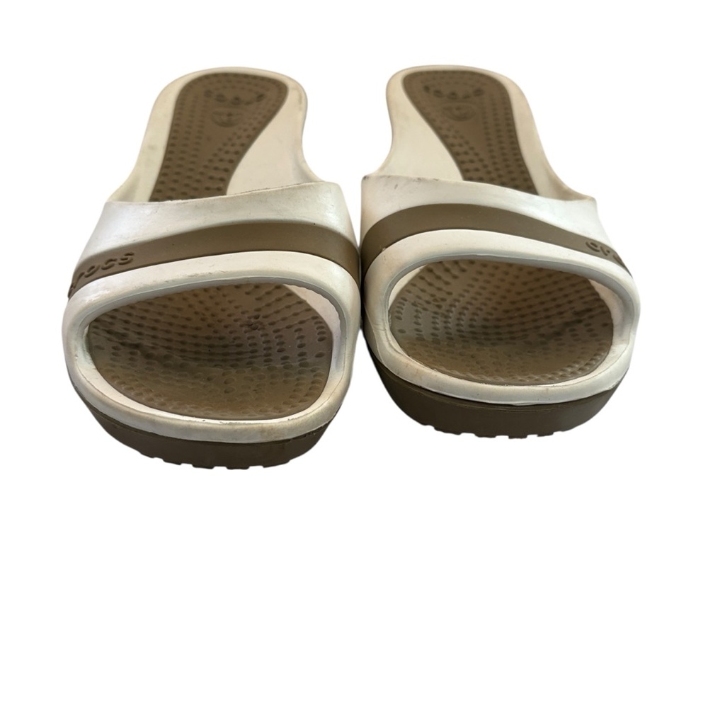 CROCS  Sassari Slide Wedge White and Brown Sandals Womens Size 8 - Picture 3 of 11